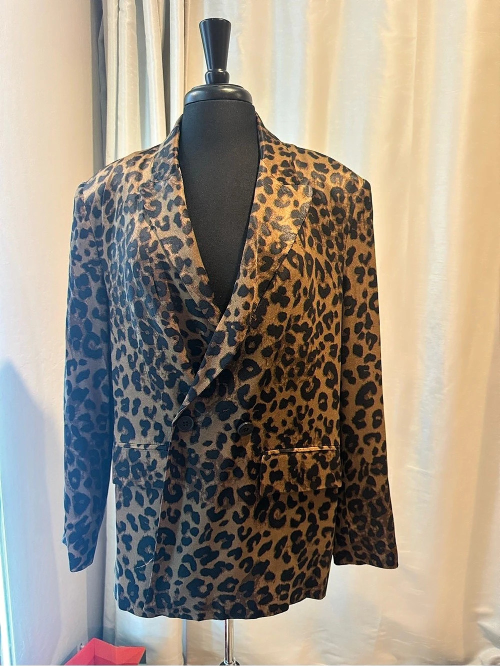 Zara Leopard Print Double-Breasted Blazer Size Medium